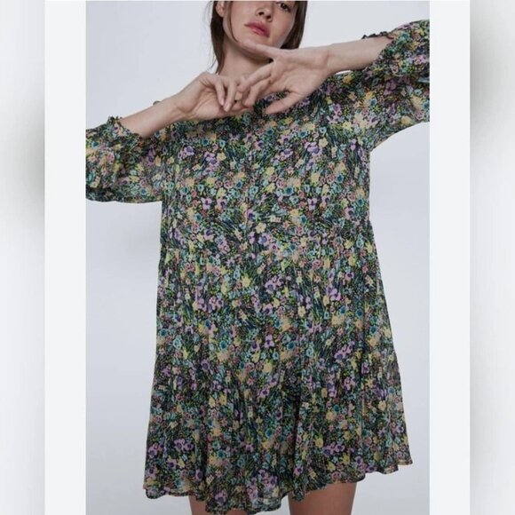 NWT Zara Floral Chiffon Dress - Size XS - Picture 2 of 6